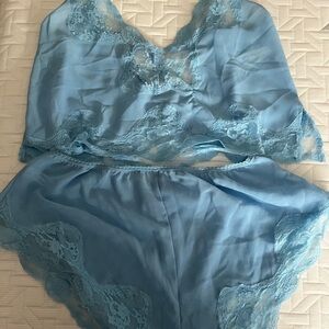 Free People Light Blue Lace Chemise Set